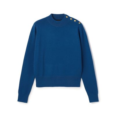 コットンカシミヤ　モックネックゴールドボタンプルオーバー