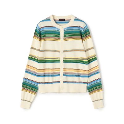 コットンカシミヤマルチボーダー クルーネックカーディガン | CABaN