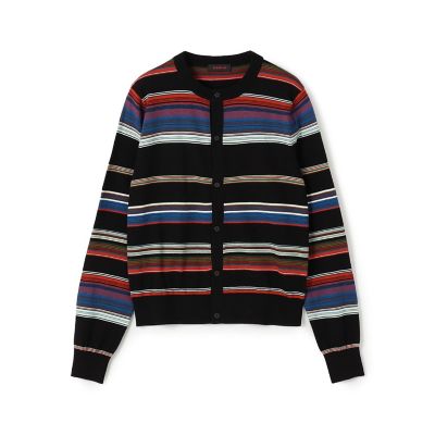 コットンカシミヤマルチボーダー クルーネックカーディガン | CABaN