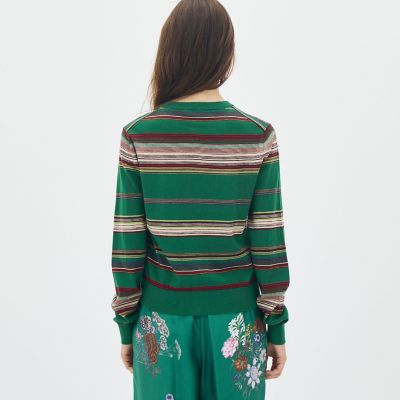コットンカシミヤマルチボーダー クルーネックカーディガン | CABaN