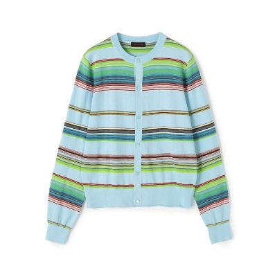 ＜CABaN＞コットンカシミヤマルチボーダー　クルーネックカーディガン