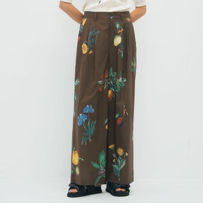 ＣＡＢａＮ　コットン　Ｇｒｅｅｎ　Ｓｈｏｗｅｒプリント　２タックワイドパンツ