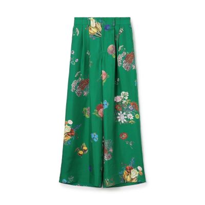 ＜CABaN＞シルク　ＢＯＵＱＵＥＴプリント　２タックワイドパンツ