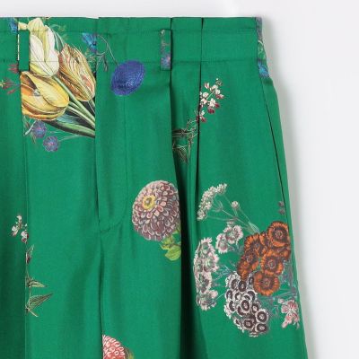 シルク BOUQUETプリント 2タックワイドパンツ | CABaN