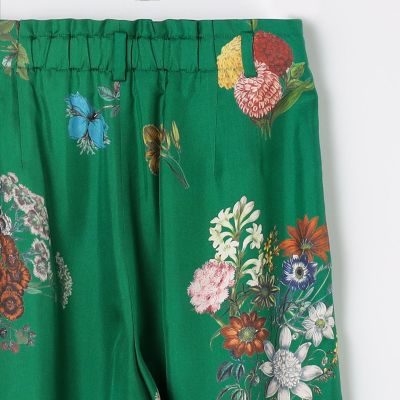 シルク BOUQUETプリント 2タックワイドパンツ | CABaN