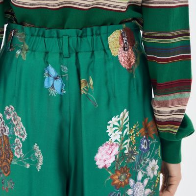 シルク BOUQUETプリント 2タックワイドパンツ | CABaN