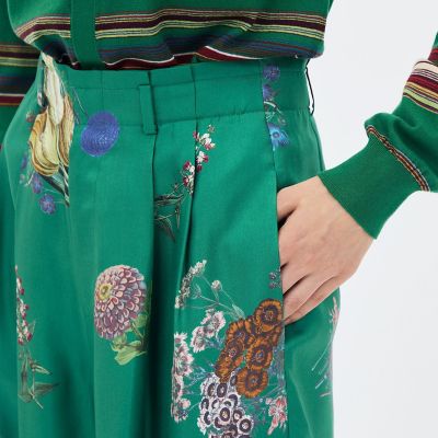 シルク BOUQUETプリント 2タックワイドパンツ | CABaN