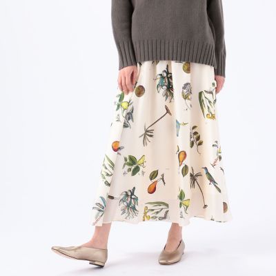 シルクボタニカルプリント ミディギャザースカート | ファッション・服  