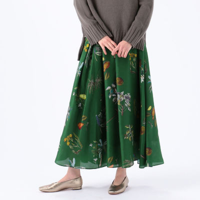 シルクボタニカルプリント ミディギャザースカート | ファッション・服