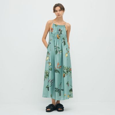 【美品】CABaN キャバン　ボタニカル シルク100 キャミワンピース シルク Green Showerプリント キャミソール