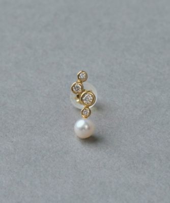 ＜ete bijoux (Women)＞Ｋ１８ＹＧ　スケール　パール／ダイヤモンド　ピアス