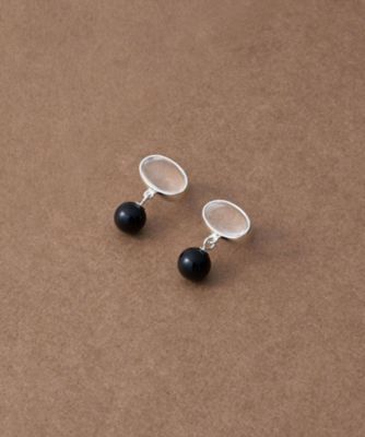スフィア］ クォーツ／ブラックカルセドニー ピアス | ete bijoux