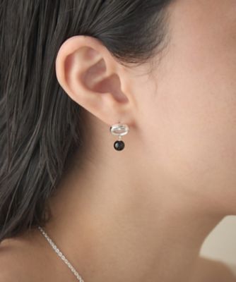 スフィア］ クォーツ／ブラックカルセドニー ピアス | ete bijoux