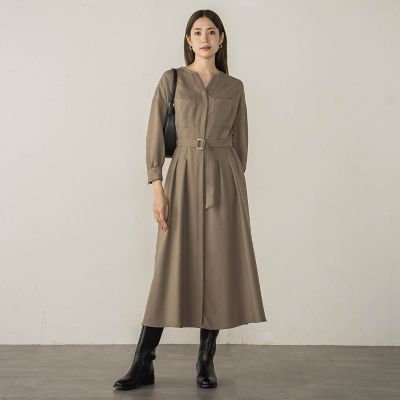 カルゼキーネックワンピース≪手洗い可能≫