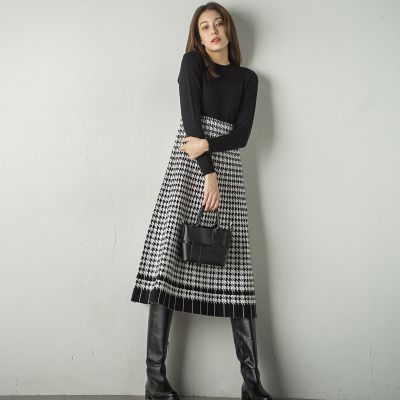 千鳥柄ジャガードニットワンピース≪手洗い可能≫
