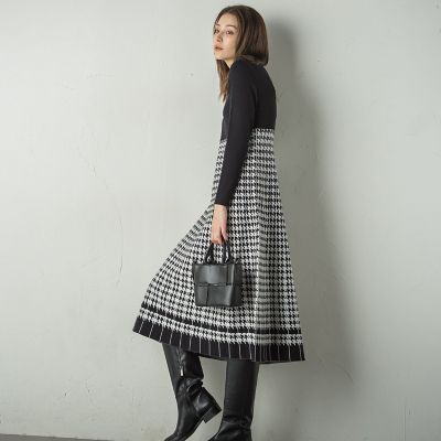千鳥柄ジャガードニットワンピース≪手洗い可能≫