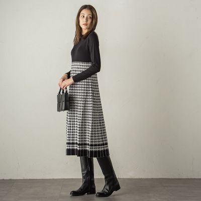 千鳥柄ジャガードニットワンピース≪手洗い可能≫