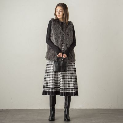 千鳥柄ジャガードニットワンピース≪手洗い可能≫
