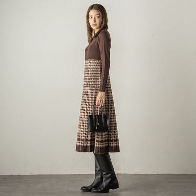 千鳥柄ジャガードニットワンピース≪手洗い可能≫