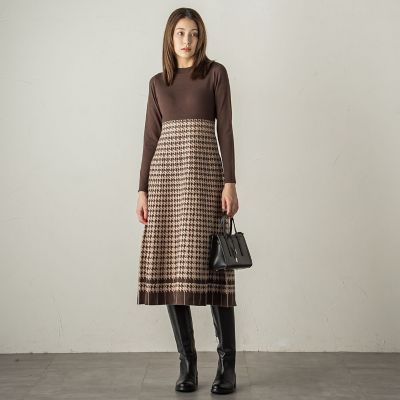 千鳥柄ジャガードニットワンピース≪手洗い可能≫
