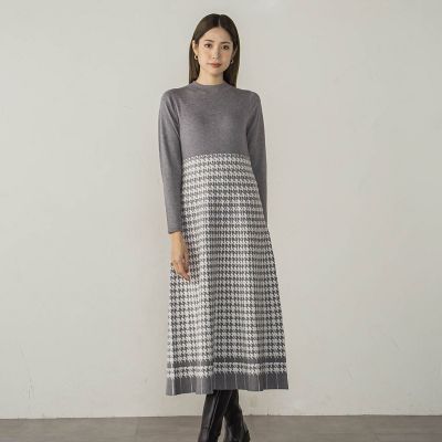 千鳥柄ジャガードニットワンピース≪手洗い可能≫