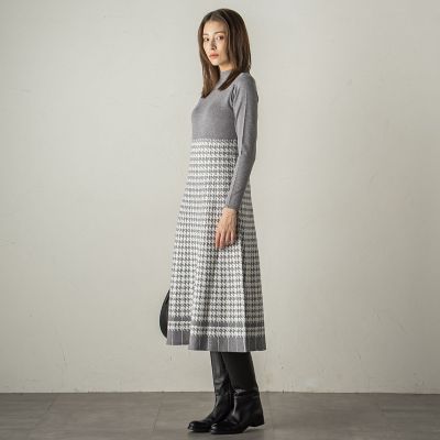 千鳥柄ジャガードニットワンピース≪手洗い可能≫