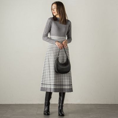 千鳥柄ジャガードニットワンピース≪手洗い可能≫