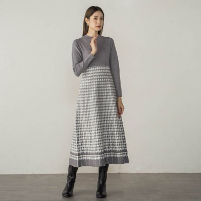 千鳥柄ジャガードニットワンピース≪手洗い可能≫