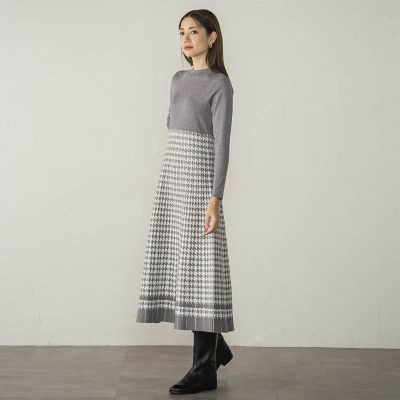 千鳥柄ジャガードニットワンピース≪手洗い可能≫