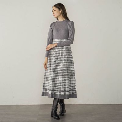 千鳥柄ジャガードニットワンピース≪手洗い可能≫