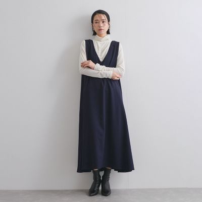 梳毛調合繊ディープVネックフレアワンピース≪洗濯機で洗える