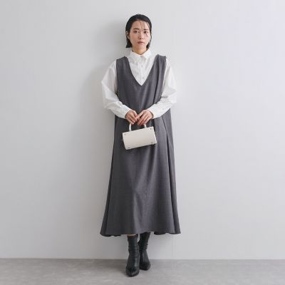 梳毛調合繊ディープVネックフレアワンピース≪洗濯機で洗える