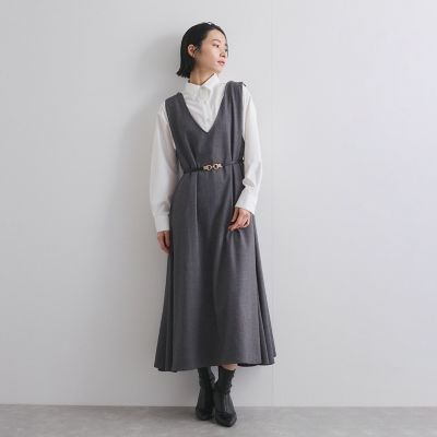 梳毛調合繊ディープVネックフレアワンピース≪洗濯機で洗える