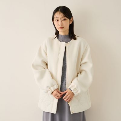 ＜Ketty (Women)＞ダンボール中綿切り替えノーカラージャケット≪手洗い可能≫