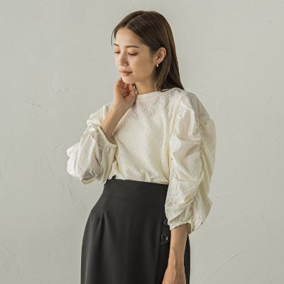 起毛カットレース七分袖カットソー≪手洗い可能≫