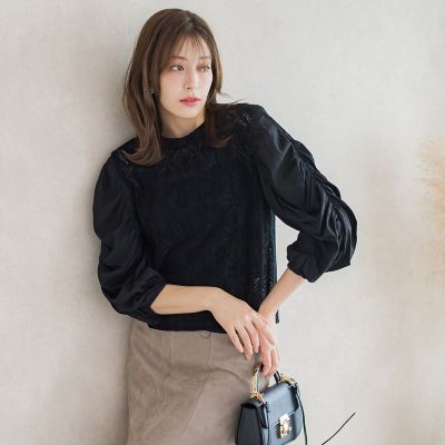 起毛カットレース七分袖カットソー≪手洗い可能≫