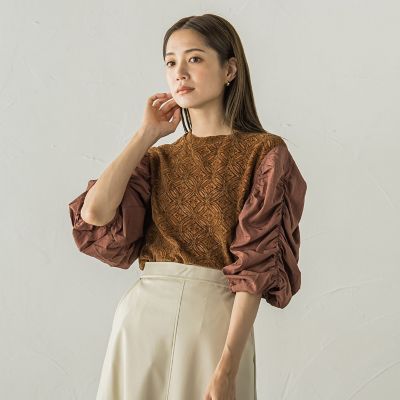 起毛カットレース七分袖カットソー≪手洗い可能≫
