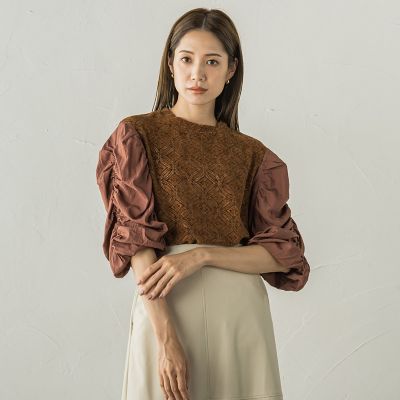起毛カットレース七分袖カットソー≪手洗い可能≫