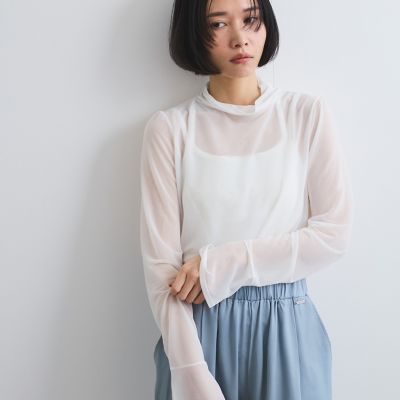 ＜Ketty (Women)＞シアーハイネックカットトップス≪手洗い可能≫