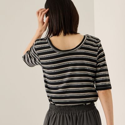 【SALE】Ketty (Women)/ケティ ランダムリブボーダーハーフスリーブカットソー&#8810;手洗い可能&#8811; 24ブラック系その他 トップス【三越伊勢丹/公式】