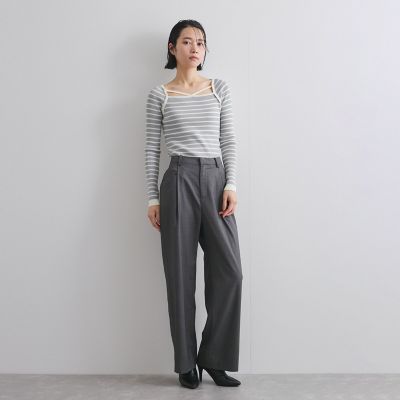 ストライプタックワイドパンツ≪手洗い可能≫