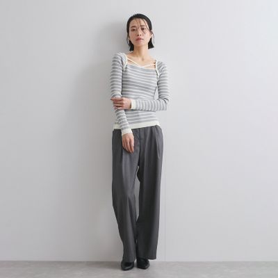 ストライプタックワイドパンツ≪手洗い可能≫