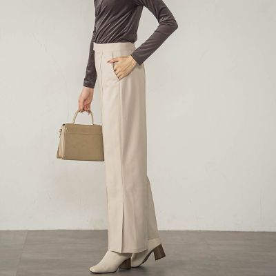 梳毛調合繊サイドスリットパンツ≪セットアップ対応／洗濯機で洗える≫