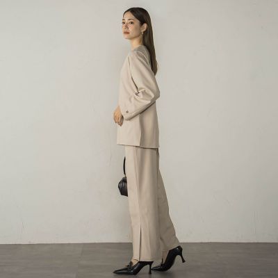 梳毛調合繊サイドスリットパンツ≪セットアップ対応／洗濯機で洗える≫