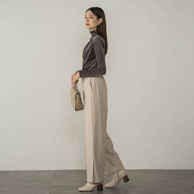 梳毛調合繊サイドスリットパンツ≪セットアップ対応／洗濯機で洗える≫