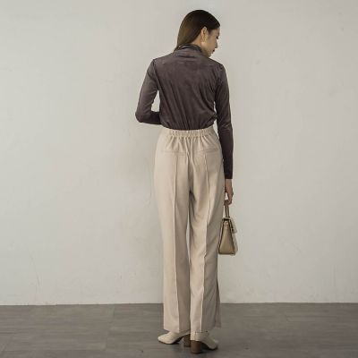 梳毛調合繊サイドスリットパンツ≪セットアップ対応／洗濯機で洗える≫