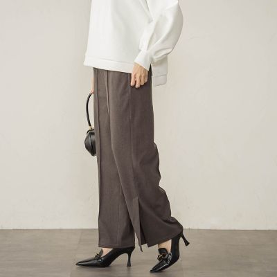 梳毛調合繊サイドスリットパンツ≪セットアップ対応／洗濯機で洗える≫