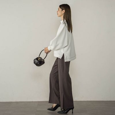 梳毛調合繊サイドスリットパンツ≪セットアップ対応／洗濯機で洗える≫