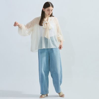 カーブデニムパンツ≪洗濯機で洗える≫