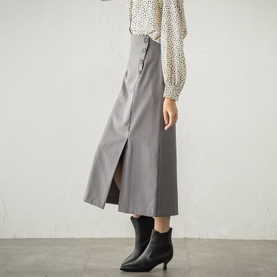 ボタンアクセントナロースカート≪手洗い可能≫